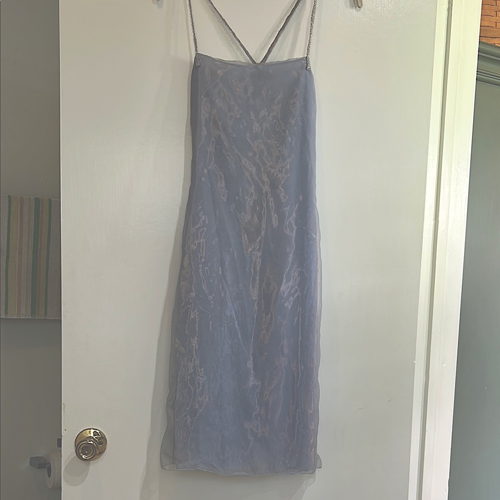 Elegant Sophisticated Sheer pale blue/gray Dress.